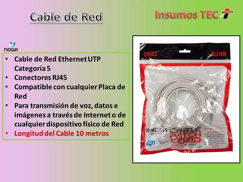 Cable De Red Utp Ethernet Lan 5 Metros Cord Rj45 Noga Patch