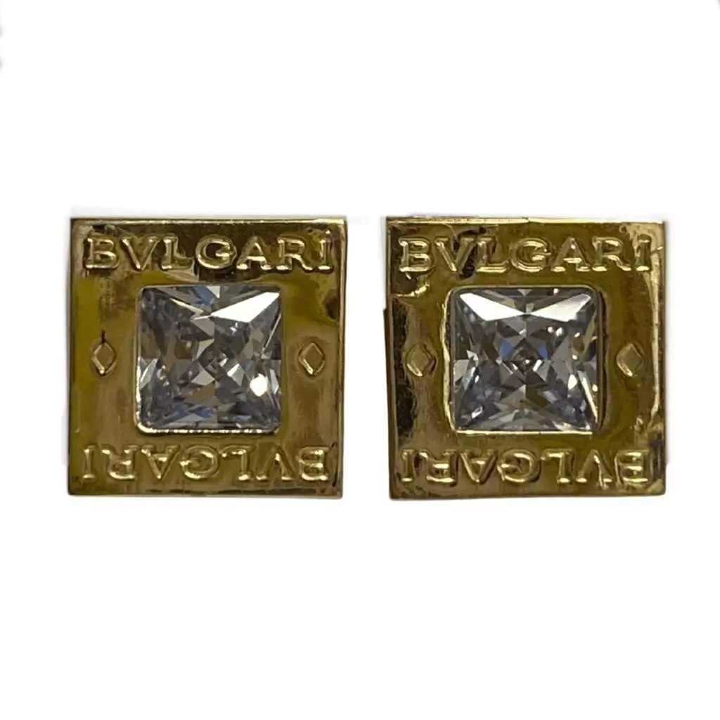 Aros Bulgari Cuadrados De Plata Y Oro Con Cubic Transparente