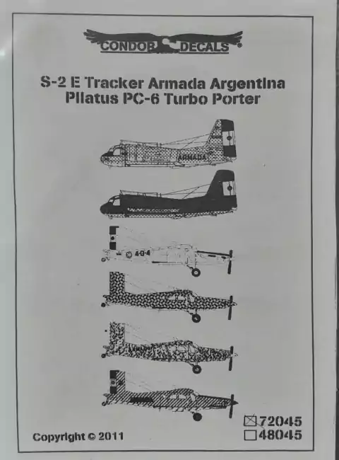Condor Decals 72045 1/72 S-2 E Tracker Armada Argentina - Pilatus Pc-6 Turbo Porter